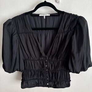 FRAME SILK CORSET BALLOON SLEEVE TOP.
